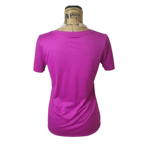 Nike Womens Athletic V-Neck Tee Med Magenta Pink Dri-Fit Run Sporty Athleisure - Picture 3 of 7